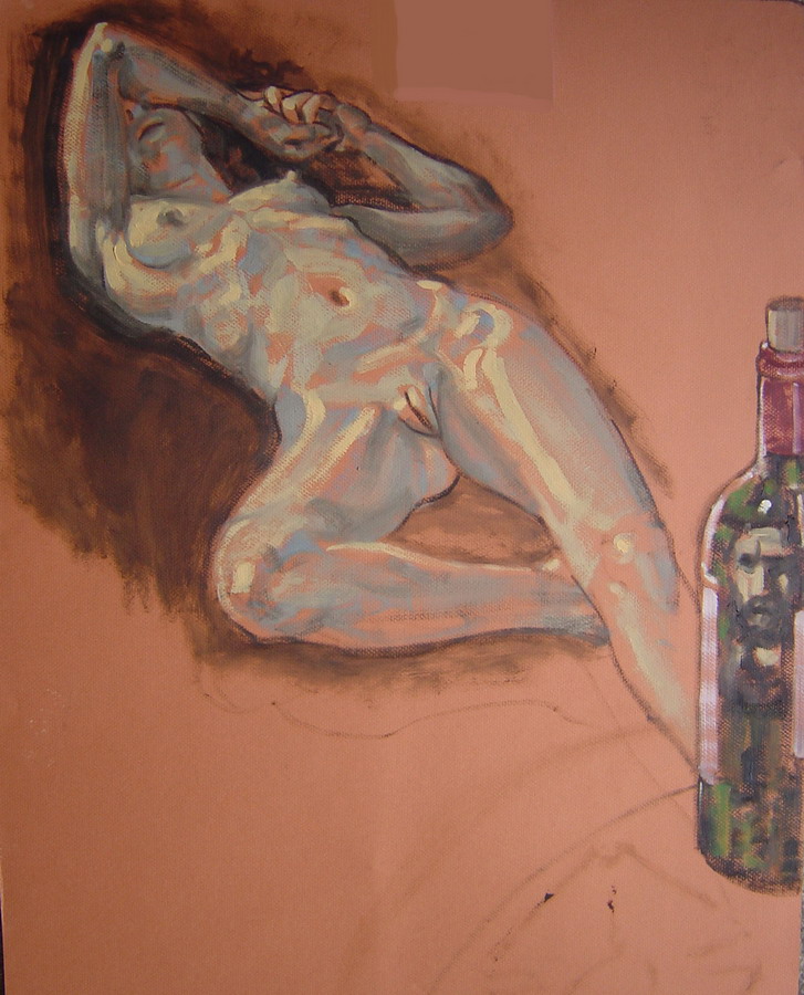 Wine bottle with self-portrait